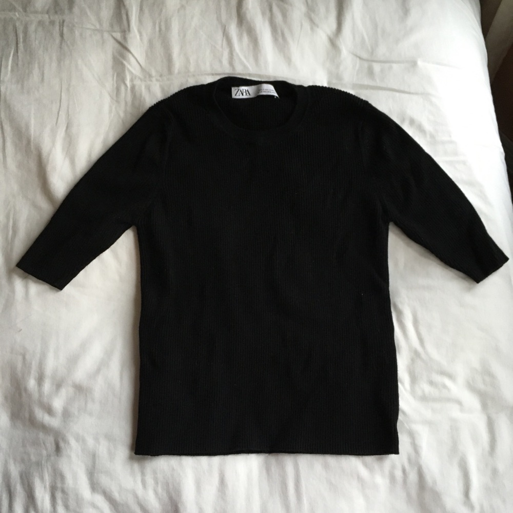 Zara Ribbed Quarter Sleeve High Neck Sweater Shirt